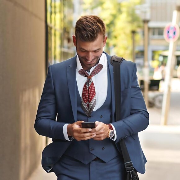⚡Men A-Gray Red Necktie 27.5 Inches Cowboy Scarves Pocket Square Silk Bandanas - Picture 5 of 8